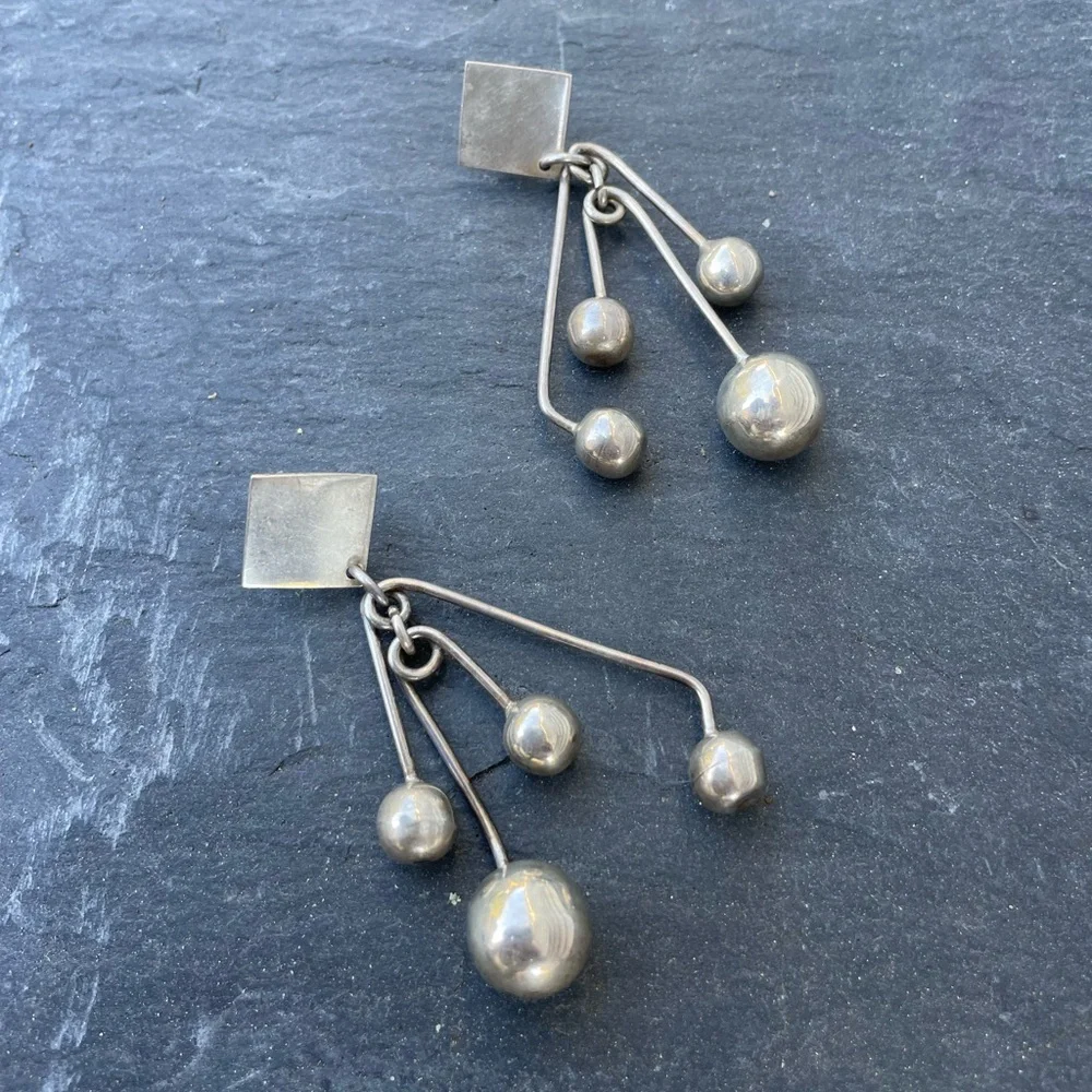 Vintage Taxco Sterling Silver Large Dangly Statement Earrings - Picture 5 of 13